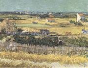 Vincent Van Gogh Harvest at La Crau,with Montmajour in the Background (Blue Cart) (mk09) oil